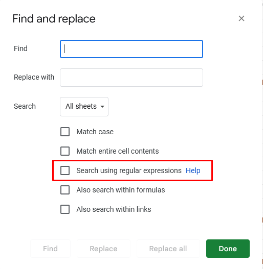 Google Sheets find and replace